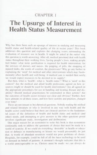 Health Status Measurement (Economic Issues in Health Care)