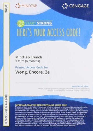 MindTap for Wong/Weber-Feve/Lair/Vanpatten's Encore Intermediate French, Student Edition: Niveau intermediaire, 1 term Printed Access Card