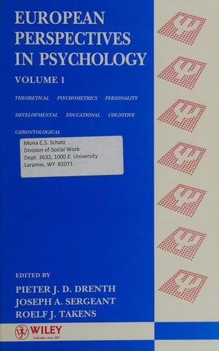 European Perspectives in Psychology , Theoretical Psychometrics Personality Developmental Educational Cognitive Gerontological (Volume 1)