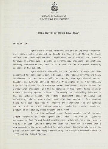 Liberalization of Agricultural Trade