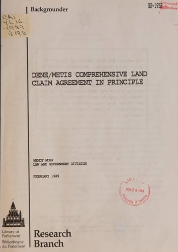 Dene/Metis Comprehensive Land Claim Agreement in Principle