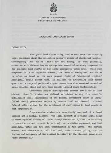 Aboriginal Land Claims Issues
