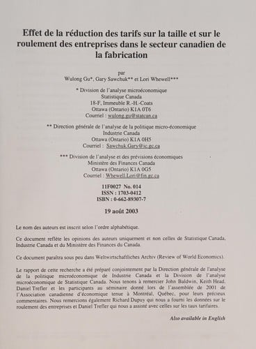 Effet de la réduction des tarifs sur la taille et sur le roulement des entreprises dans le secteur canadien de la fabrication