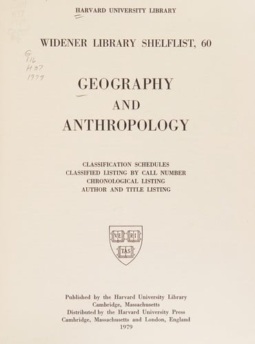 Geography and Anthropology (Widener Library Shelflist, No 60)