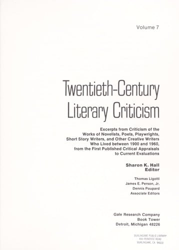 Twentieth-Century Literary Criticism, Vol. 7