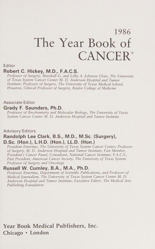 1986 Year Book of Cancer