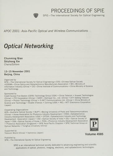 APOC 2001 Asia-Pasific Optical and Wireless Communications : Optical Networking : 13-15 November 2001, Beijing, China