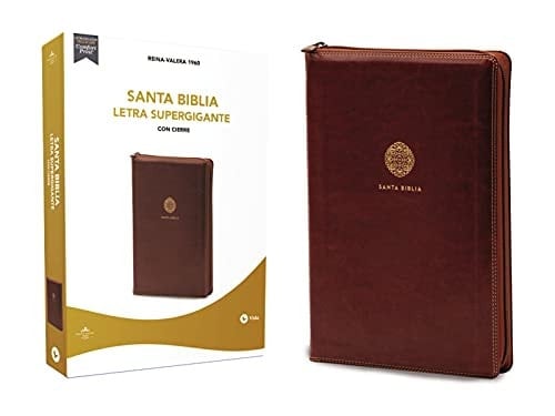 RVR60 Santa Biblia Letra Supergigante, Leathersoft, Café con Cierre