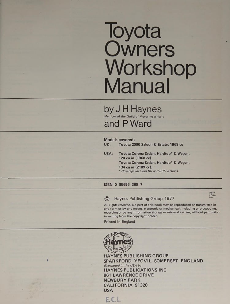 Toyota Owners Workshop Manual
