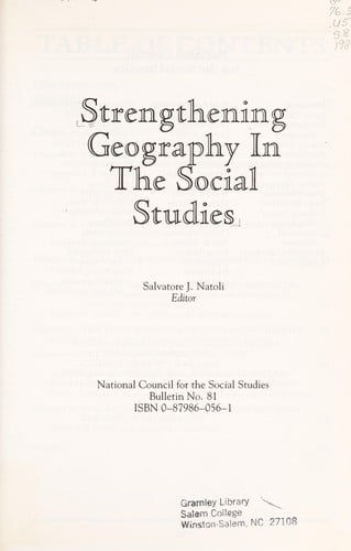 Strengthening Geography in the Social Studies (Bulletin (National Council for the Social Studies))