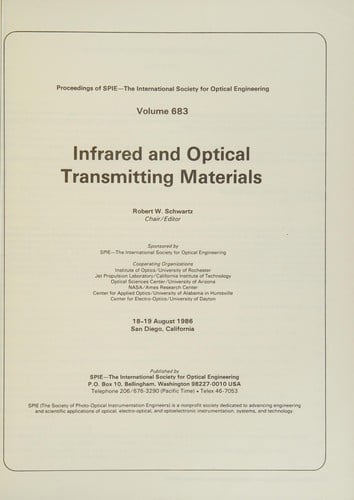 Infrared and Optical Transmitting Materials, 683 (Proceedings of SPIE--the International Society for Optical Engineering)