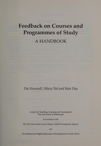 Feedback on Courses and Programmes of Study A Handbook