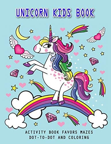 Unicorn Kids Book Activity Book Favors Mazes, Dot-To-Dot and Coloring