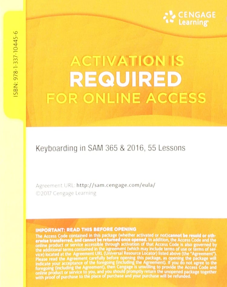 Keyboarding in SAM 365 & 2016 55 Lessons with Word Processing, Printed Access Card