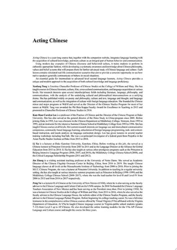 Acting Chinese An Intermediate-Advanced Course in Discourse and Behavioral Culture 