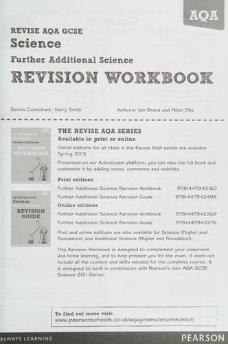 Revise AQA GCSE. Science. Further additional science. Revision workbook