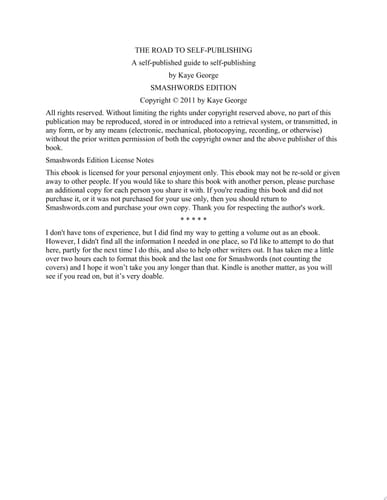 The Road to Self-PUblishing