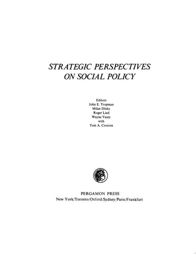 Strategic Perspectives on Social Policy Pergamon International Library of Science, Technology, Engineering and Social Studies
