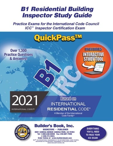 B1 Residential Building Inspector QuickPass Study Guide Based On 2021 IRC