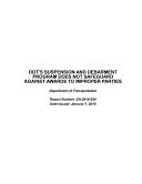 Dot's Suspension and Debarment Program Does Not Safeguard Against Awards to Improper Parties Department of Transportation.