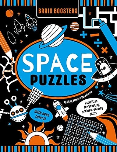 Brain Boosters Space Puzzles (with neon colors) Learning Activity Book for Kids Activities For Boosting Problem-Solving Skills