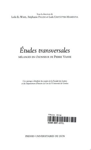 Études transversales mélanges en l'honneur de Pierre Vaisse