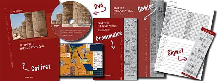 Egyptien hiéroglyphique Grammaire + cahier d'exercices + signet