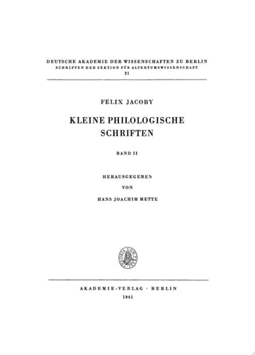 Kleine Philologische Schriften, II