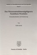 Das Wasserentnahmeentgeltgesetz Nordrhein-Westfalen Bestandsaufnahme und Evaluierung