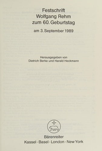 Festschrift Wolfgang Rehm zum 60. Geburtstag: Am 3. September 1989 (German Edition)