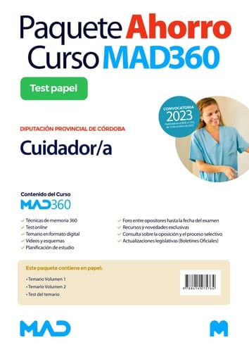 Oposiciones Cuidador/a Diputación Provincial de Córdoba. Paquete Ahorro de Libros y Curso MAD360