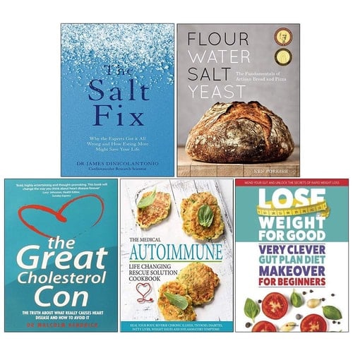 The Salt Fix, Flour Water Salt Yeast [Hardcover], Great Cholesterol Con, Medical Autoimmune, Very Clever Gut Plan Diet 5 Books Collection Set