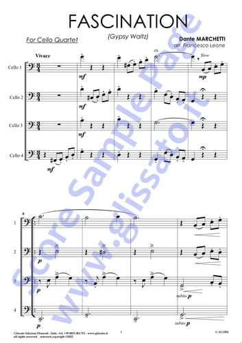 Cello 1 part of "Fascination" for Cello Quartet Gypsy Waltz