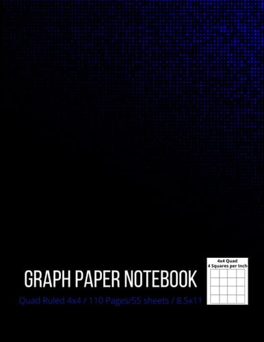 Graph Paper Composition Notebook: Grid Paper, Quad Ruled 4x4 (4 squares per inch), 110 Pages, 8.5x11 – black & blue cover