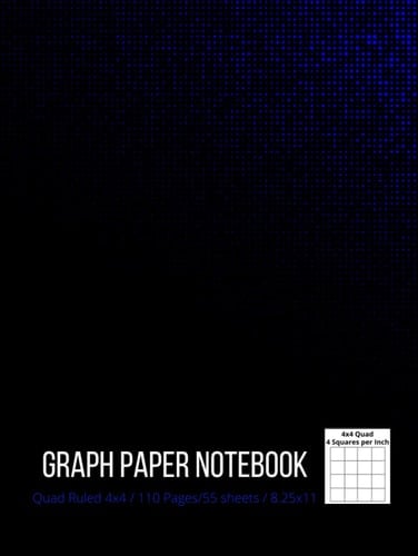 Graph Paper Composition Notebook: Grid Paper, Quad Ruled 4x4 (4 squares per inch), 110 Pages, 8.25x11 (Hardcover) – black & blue cover