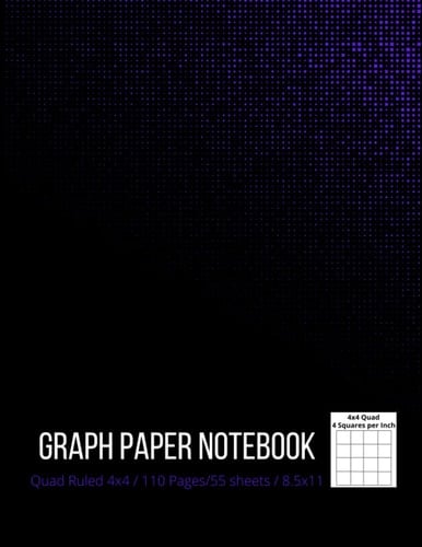 Graph Paper Composition Notebook: Grid Paper, Quad Ruled 4x4 (4 squares per inch), 110 Pages, 8.5x11 – black & purple cover
