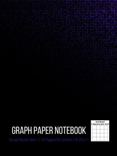 Graph Paper Composition Notebook: Grid Paper, Quad Ruled 4x4 (4 squares per inch), 110 Pages, 8.25x11 (Hardcover) – black & purple cover