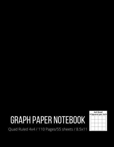 Graph Paper Composition Notebook: Grid Paper, Quad Ruled 4x4 (4 squares per inch), 110 Pages, 8.5x11 – black cover