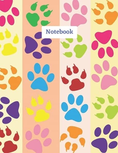 Notebook: Colored Paw Print Composition Notebook - College Ruled 110 pages - 8.5 x 11 Paperback