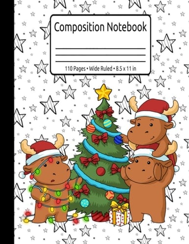 Christmas Moose Journal Christmas Tree Composition Notebook 110 Pages Wide Ruled 8.5 x 11 in: Moose Gifts For Kids