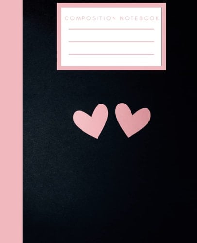 COMPOSITION NOTEBOOK | Two pink hearts in Black background | Numbered Pages | Perfect Gift for Men Women Kids | Office Product for Work Home School ... Memo Note Pad Diary for Writing Journaling |