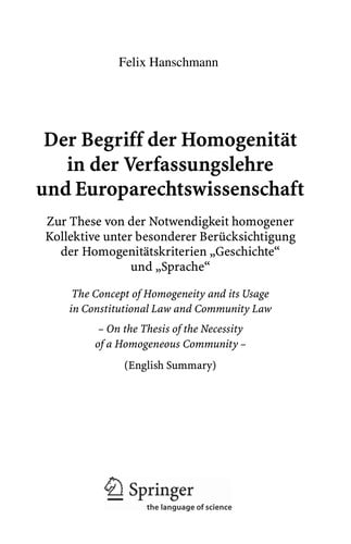 Der Begriff der Homogenität in der Verfassungslehre und Europarechtswissenschaft