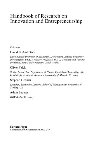 Handbook of research on innovation and entrepreneurship