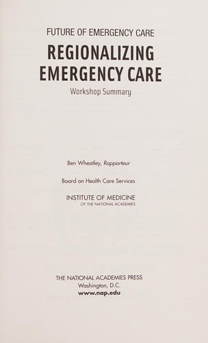 Regionalizing emergency care