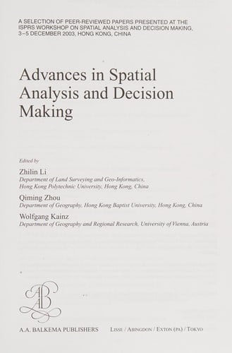 Advances in spatial analysis and decision making
