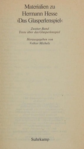 Materialien zu Hermann Hesse[s] 'Das Glasperlenspiel'