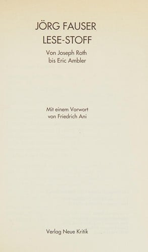 LESE- STOFF. Von Joseph Roth bis Eric Ambler