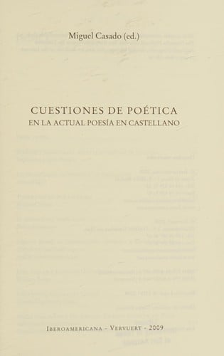 Cuestiones de poética en la actual poesía en castellano