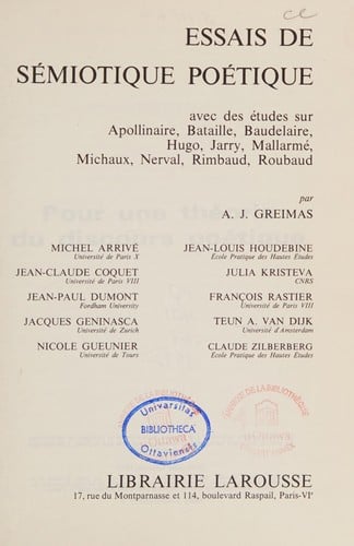 Essais de sémiotique poétique