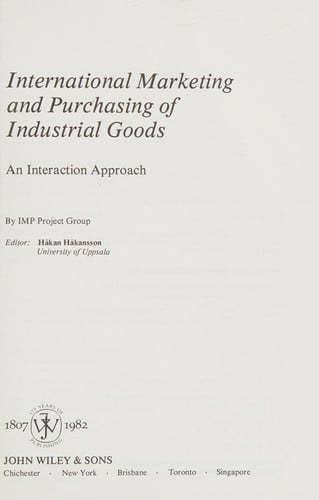 International marketing and purchasing of industrial goods